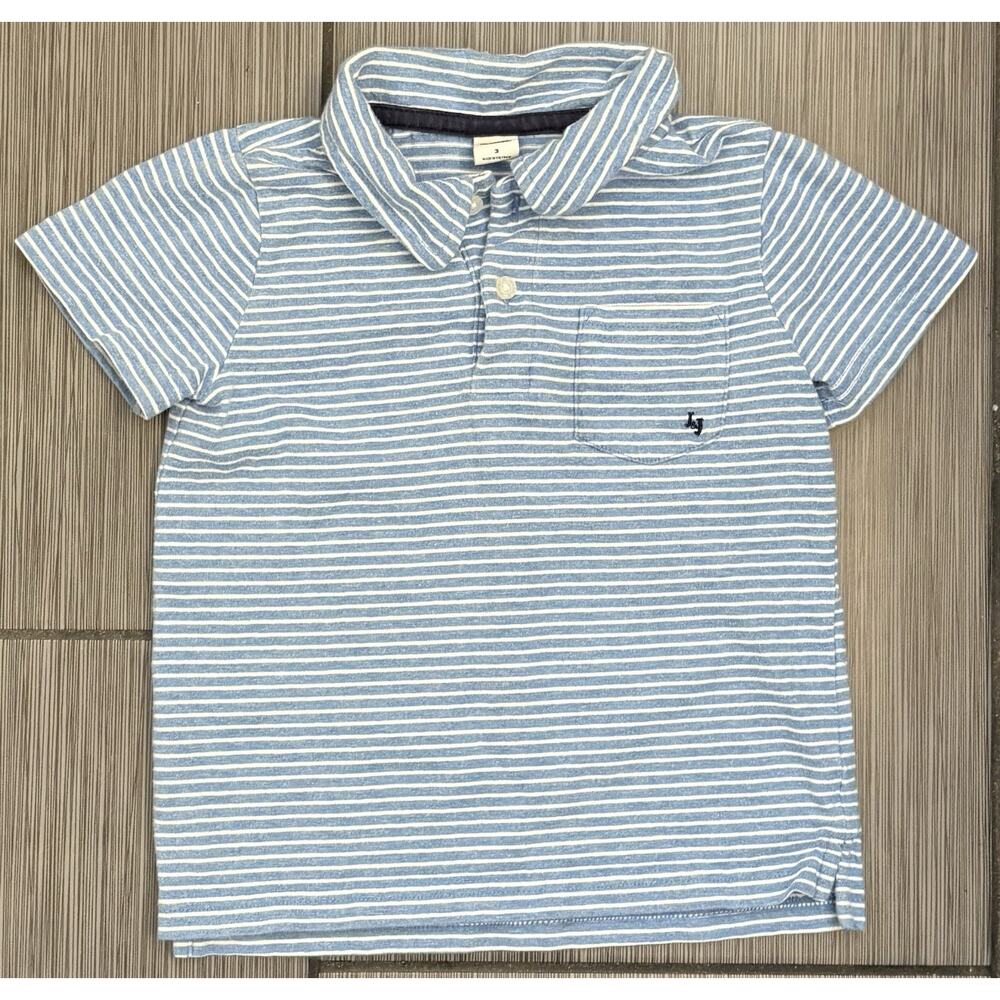 Janie And Jack Boys Blue Striped Polo Shirt Size 3 Short Sleeve Cotton